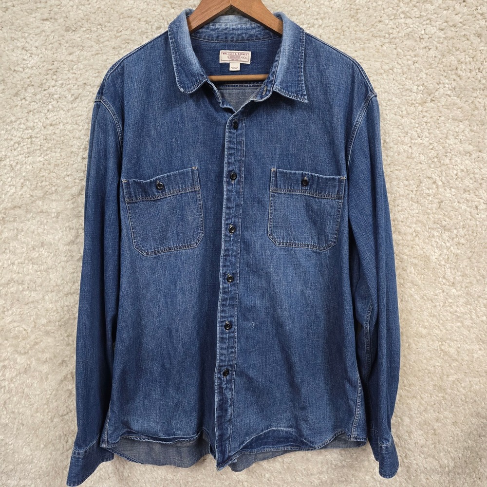 Wallace & Barnes Denim Work Shirt Mens XXL Blue Dual Pocket Rugged Americana